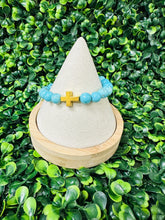 Gold Cross Bead Bracelet (turquoise)